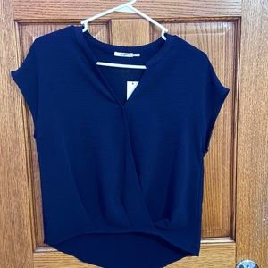 Short sleeve casual dark blue blouse